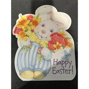 Set of 2 Hallmark Happy Easter Bunny w/ Daffodils Tulips Cutout Easter Die Cut